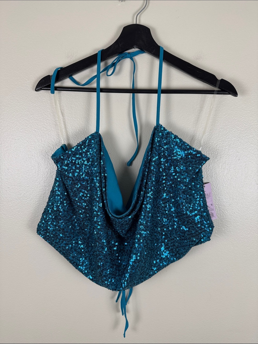 wild fable Teal Sequin Halter Crop Top. XL